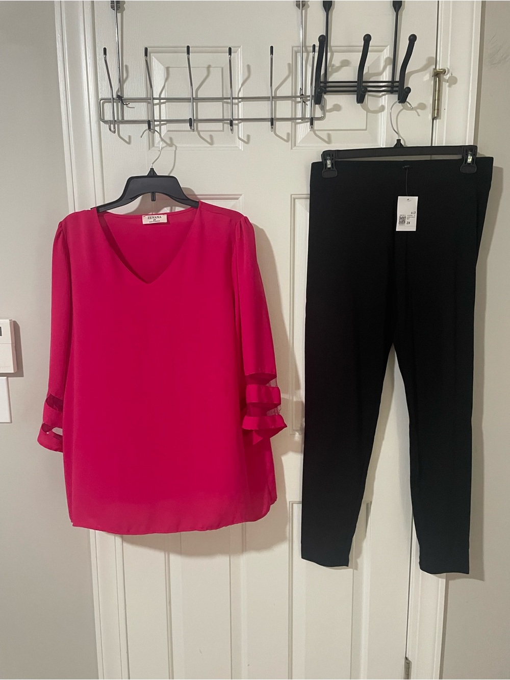 Zenana Hot Pink Blouse with Black Leggings 2x set